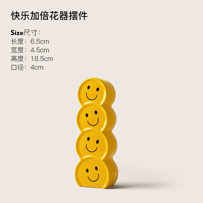 Cream style creative smiley face vase ceramic high-end home living room flower arrangement decoration gift