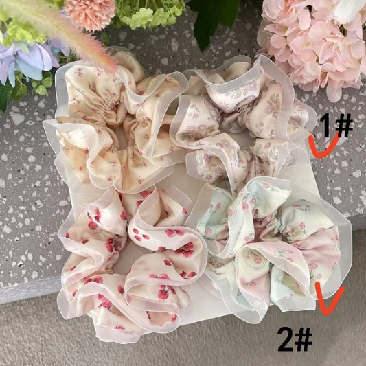 French romantic mesh lace hair ring green