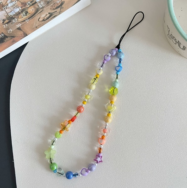 Colorful round bead mobile phone chain