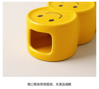 Vaso creativo in ceramica con faccina sorridente in stile crema, decorazione di alta qualità per la casa, soggiorno, composizione floreale, regalo