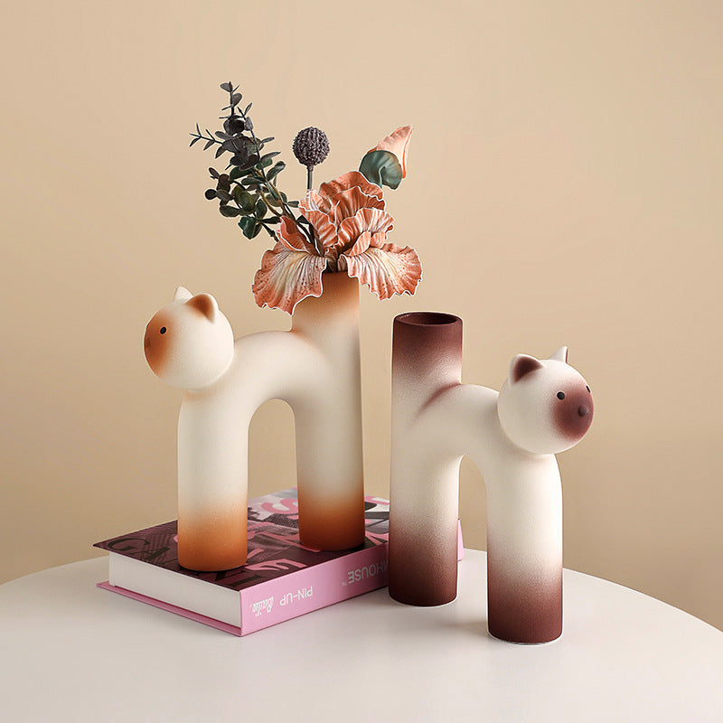 Creative French ceramic vase ornaments living room flower arrangement home dining table porch desktop cream style decoration