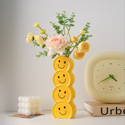 Vaso creativo in ceramica con faccina sorridente in stile crema, decorazione di alta qualità per la casa, soggiorno, composizione floreale, regalo