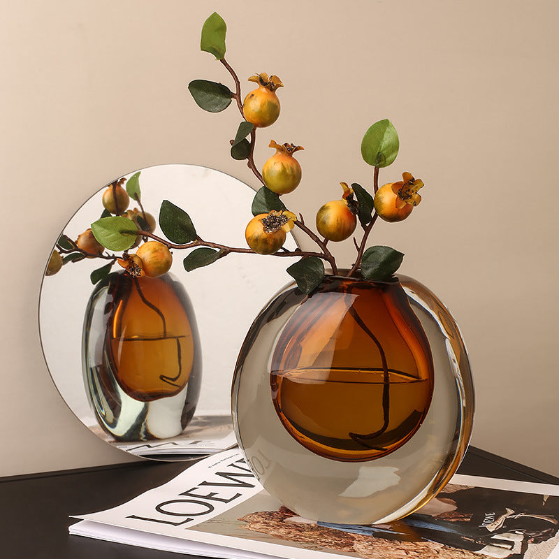 Moderno vaso di vetro di lusso leggero, ornamenti creativi per il soggiorno, composizione floreale, fiori freschi, tavolo da pranzo idroponico, modello di stanza, vaso decorativo per fiori