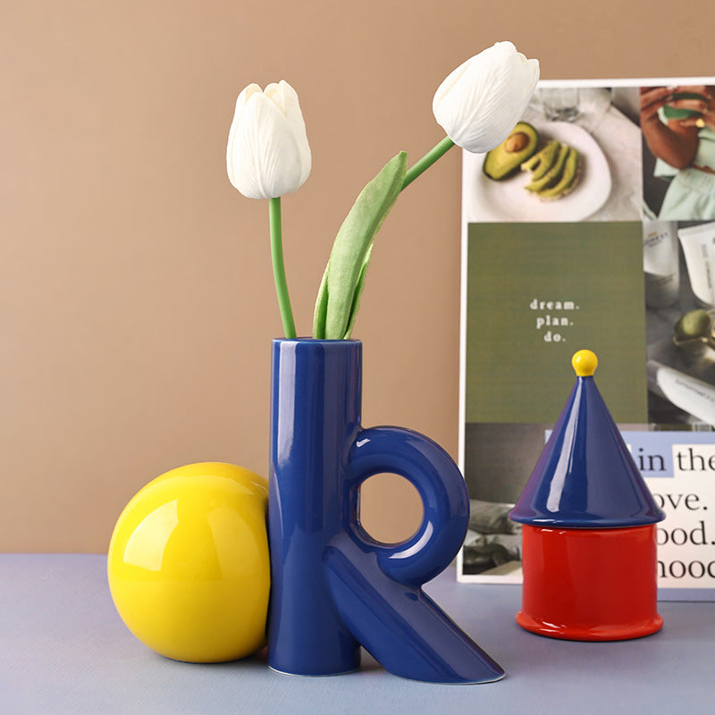 Dopamine ceramic vase high-grade sense ins style high value hydroponic flower arrangement creative geometric ornaments