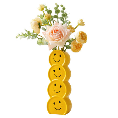 Vaso creativo in ceramica con faccina sorridente in stile crema, decorazione di alta qualità per la casa, soggiorno, composizione floreale, regalo