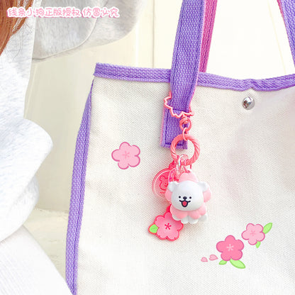 Genuine line puppy spring cherry blossom girl heart keychain small pendant couple small gift backpack pendant jewelry