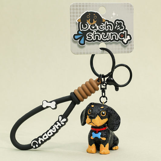 Dachshund-[Black] Genuine resin dachshund pendant exquisite doll student schoolbag pendant creative gift puppy keychain