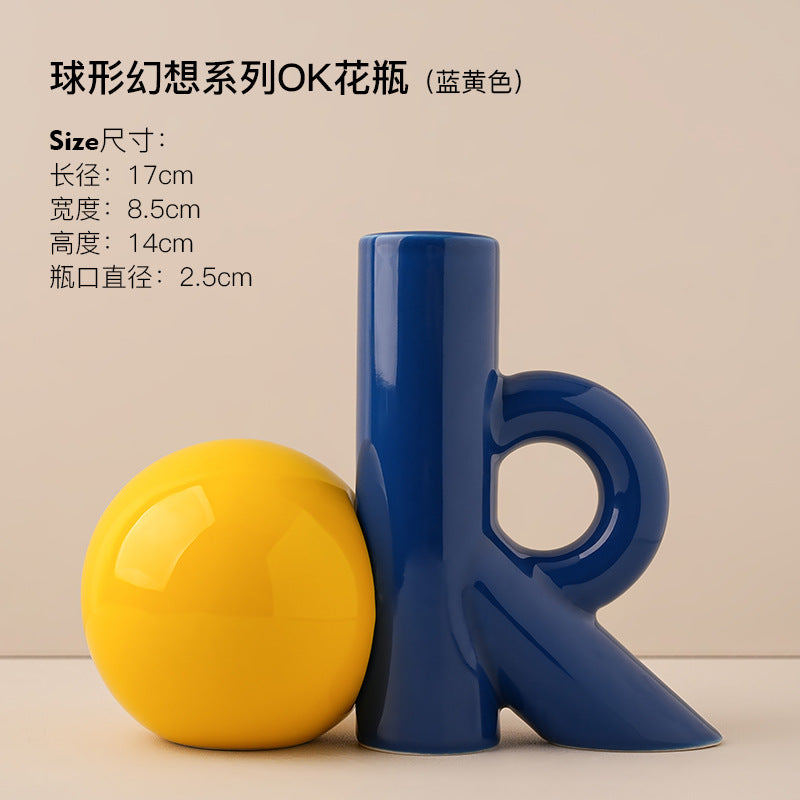 Dopamine ceramic vase high-grade sense ins style high value hydroponic flower arrangement creative geometric ornaments