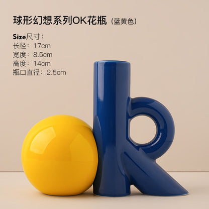 Dopamine ceramic vase high-grade sense ins style high value hydroponic flower arrangement creative geometric ornaments