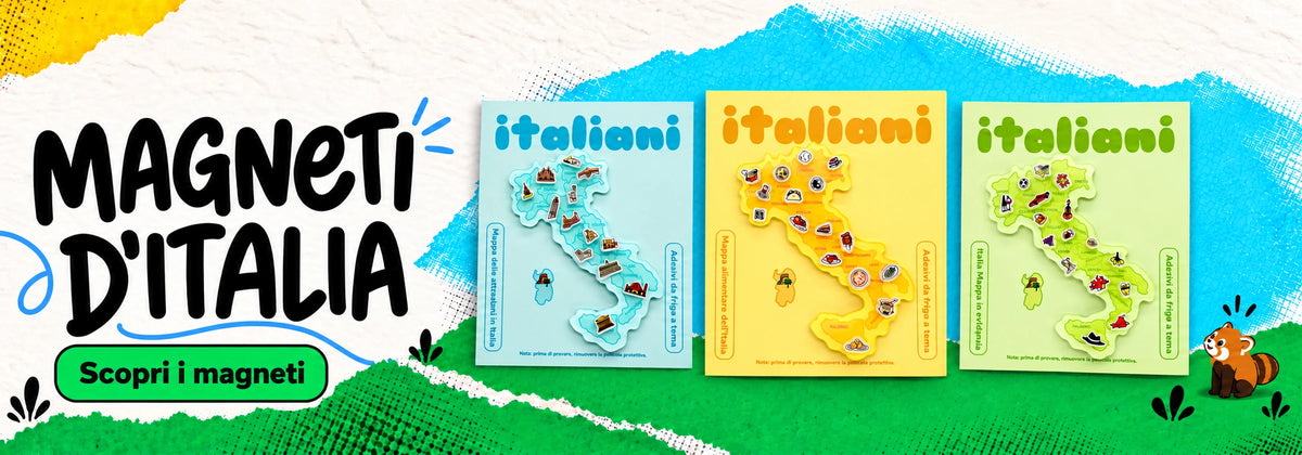 Un pezzetto d’Italia da portare con te. Illustrazione di magneti.
